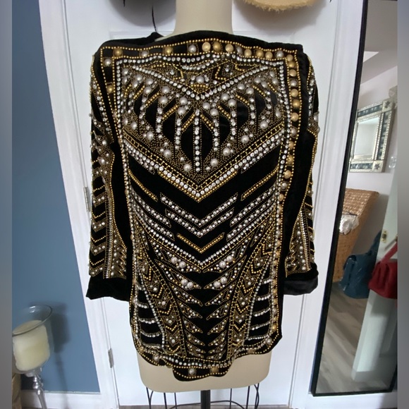 BALMAIN For H&M Embroidered Gold Top Limited Edition Size 8 - Picture 4 of 12